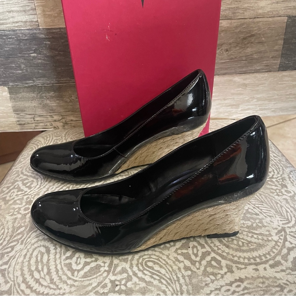Vaneli Black Patent Leather Wedges‎ women’s size 7.5M